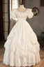White V Neck Satin Long Prom Dress with Lace, Wedding Dress