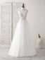 White V Neck Tulle Beads Long Prom Dress White Prom Dress