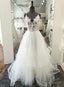 White V Neck Tulle Lace Long Prom Dresses Wedding Dresses