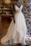 White V Neck Tulle Lace Long Prom Dresses White Lace Prom Dresses