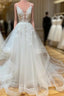 White V Neck Tulle Lace Long Prom Dress White Lace Wedding Dress