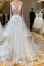 White V Neck Tulle Lace Prom Dresses Long White Lace Wedding Dresses