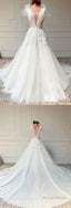 White V Neck Tulle Lace Prom Dresses Long White Tulle Wedding Dresses