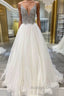 White v neck tulle Prom Dresses Long white tulle Prom Dresses