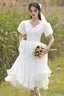 White V-Neck Tulle Short Prom Dresses Cute A-Line Prom Dresses