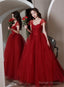 Wine Red Beaded Sweetheart Tulle Long Evening Dress, Wine Red Formal Dress Prom Dress