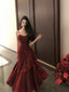 Wine Red Chic Satin Mermaid Sweetheart Long Party Dress, Wine Red Satin Evening Dress