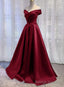 Wine Red Floor Length Off Shoulder Wedding Prom Dress, Dark Red Prom Dress