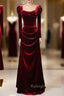 Wine Red Long Sleeves Velvet Long Party Dress, Wine Red A-Line Prom Dress Wedding Party Dress