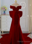 Wine Red Mermaid Long Prom Dress with Bow, Wine Red Wedding Prom Dress