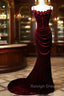 Wine Red Mermaid Straps Beaded Long Formal Dress, Wine Red Evening Dress Prom Dress