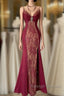 Wine Red Mermaid Straps Sweetheart Prom Dresses Wine Red Lace Prom Dresses