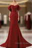 Wine Red Off Shoulder Mermaid Long Prom Dresses Wine Red Prom Dresseses