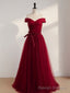 Wine Red Off Shoulder Simple Sweetheart Floor Length Party Dress, Dark Red Formal Dress