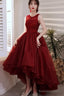 Wine Red Organza Lace High Low Chic Prom Dress Wine Red Homecoming Dress