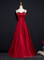 Wine Red Satin Beaded Sweetheart Prom Dress, A Line Wine Red Prom Dress