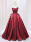 Wine Red Satin Long Prom Dress, A Line Wine Red Prom Dress
