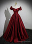 Wine Red Satin Long Prom Dress, Off Shoulder Sweetheart Floor Length Prom Dress