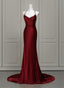 Wine Red Satin Mermaid Straps Low Back Prom Dresses Wine Red Prom Dresses