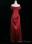 Wine Red Satin Off Shoulder Long Party Dress, Wine Red Satin Prom Dress