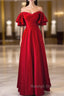 Wine Red Satin Short Sleeves Long Prom Dresses Wine Red Satin Prom Dresses