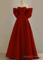 Wine Red Satin Sweetheart Long A-Line Prom Dress, Wine Red Evening Dress