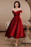Wine Red Satin Tea Length Bridesmaid Dresses Prom Dresses Burgundy Satin Homecoming Dresses