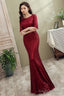 Wine Red Sequins Mermaid Long Prom Dresseses Dark Red Sequins Bridesmaid Dresses