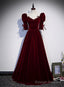 Wine Red Short Sleeves A Line Long Prom Dress, Wine Red Bridesmaid Dress