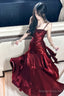 Wine Red Straps Mermaid Long Prom Dresses Wine Red Prom Dresseses