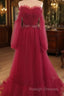 Wine Red Sweetheart Beaded Off Shoulder Prom Dresses Wine Red Bridesmaid Dresses