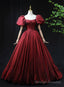 Wine Red Taffeta Short Sleeves Long Prom Dress, Wine Red Prom Dress Formal Dress