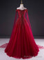 Wine Red Tulle Beaded Tulle Sparkle Long Prom Dress, Dark Red Sweet 16 Gowns