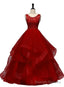 Wine Red Tulle with Lace Layers Ball Gowns Sweet 16 Dress, Long Formal Dress Prom Dress
