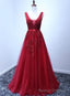 Wine Red V Neckline Tulle Long Prom Dress, Dark Red Floor Length Prom Dress, Bridesmaid Dress