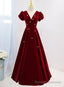 Wine Red V Neckline Velvet Prom Dress, A Line Wedding Prom Dress