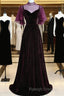 Wine Red Velvet A-Line Long High Neckline Prom Dresses Wine Red Long Bridesmaid Dresses