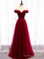 Wine Red Velvet and Tulle Long Prom Dress, A Line Wine Red Floor Length Prom Dress