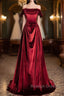 Wine Red Velvet Floor Length Long Prom Dresses A-Line Velvet Bridesmaid Dresses