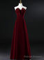 Wine Red Velvet Floor Length Long Prom Dress, Dark Red Prom Dress