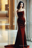 Wine Red Velvet Long Mermaid Wedding Party Dress, Wine Red Prom Dress