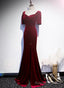 Wine Red Velvet Mermaid Long Prom Prom Dresses, Dark Red Velvet Formal Dresses