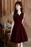 Wine Red Velvet Short Party Dress Homecoming Dress, Wine Red Bridesmaid Dress