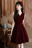 Wine Red Velvet Short Prom Dresses Homecoming Dresses Wine Red Bridesmaid Dresses