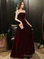 Wine Red Velvet Straps Long Prom Dress with Bow, Wine Red Prom Dress