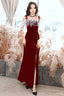 Wine Red Velvet Straps Wedding Party Dress, Wine Red Lace-Up Evening Dress