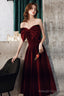 Wine Red Velvet Tea Length Prom Dresses Wine Red Homecoming Dresses Prom Dresses