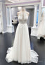 Ivory Lace Long Prom Dresses, A Line Prom Dresses