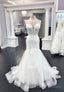 White Lace Long Prom Dresses, Mermaid Prom Dresses