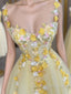 Yellow 3D Lace Embroidery Tulle Corset Dress
